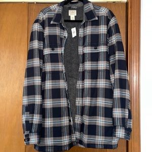 LL Bean Men’s Traditional Fit Blue/Grey Fleece Flannel - Large - NWT